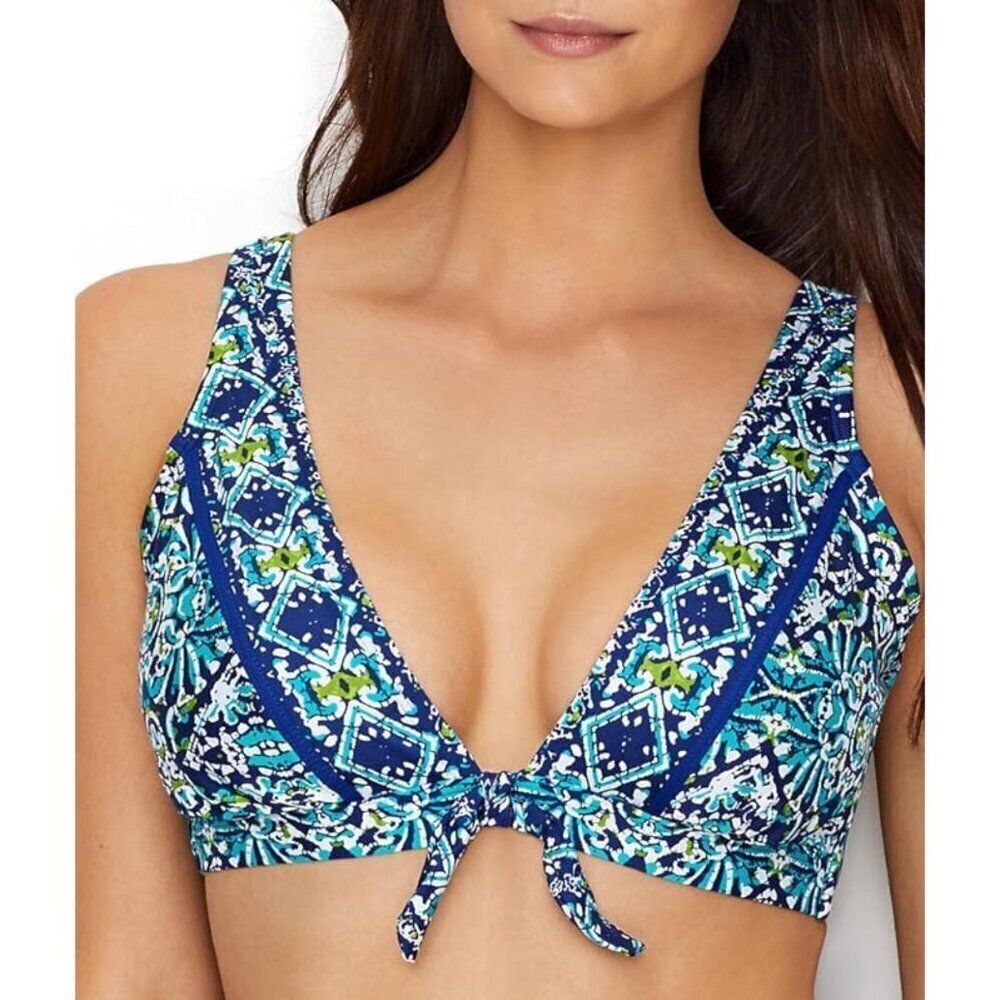 NWT La Blanca Tuvalu Tapa Tie Front Knot Bikini Top Sz. 14